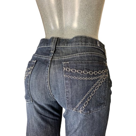 7 For All Mankind Dojo Womens Jeans Dark Blue Flared Leg Low-Rise W34xL28 Denim - Picture 1 of 12